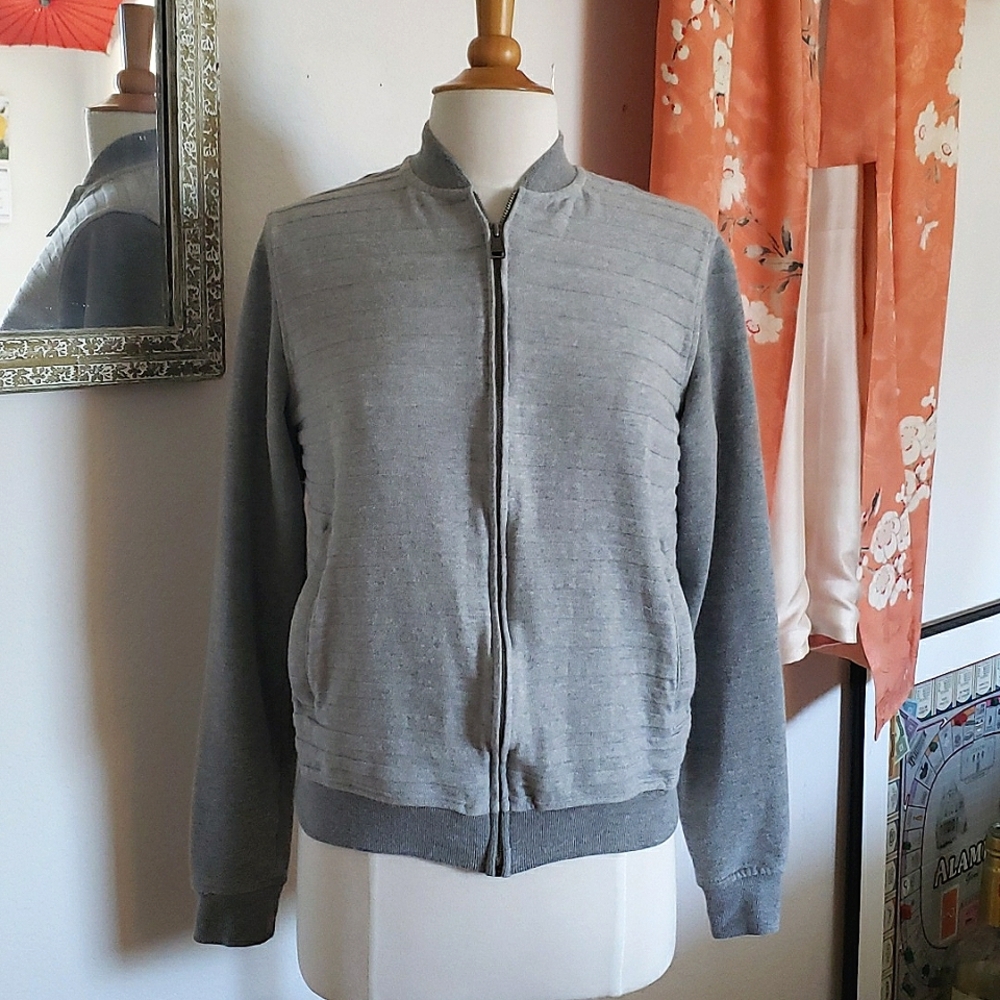 Ben Sherman Grey Ribbed Zipper Sweat Jacket Size Small